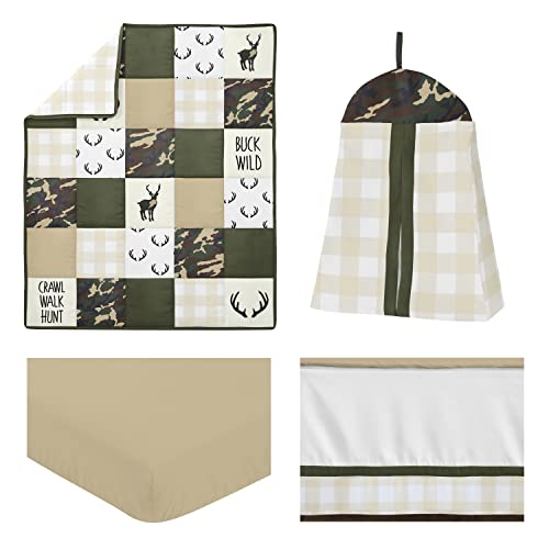 Sweet Jojo Designs Green And Beige Deer Buffalo Plaid Check Woodland Camo Baby Boy Crib Bedding Set - 4 Pieces - Rustic Camouflage #TOP1