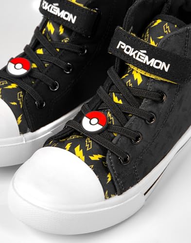 Pokémon Pikachu Boys High-Top Trainers with Hook and Loop Strap | Pika Kids Black Yellow Lightning Bolt Footwear3