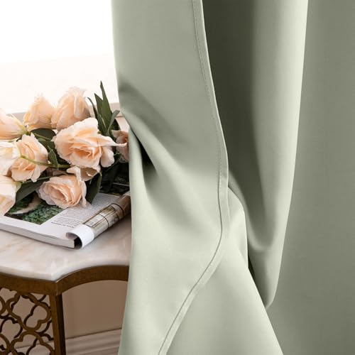 Image of MIULEE Sage Green Blackout Bedroom Curtains Drapes 96 Inch Long 52 inchx96 inch | Grommet Top, Room Darkening Window Drapes, Privacy Protection, Thermal Insulated, Heat Blocking, Light Blocking