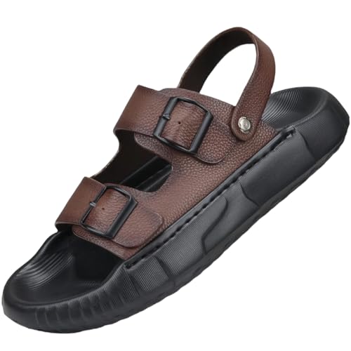 Stylish Open-Toe Sandals for Men Dual-Function Genuine Leather Double-Buckle Beach Slippers for Casual & Outdoor Use