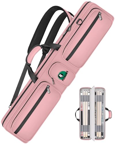 PEKREWS Pool Cue Case 4x4, Pool Stick Case for Women Soft Padded Billiard Cue Carrying Case with Multiple Pockets Holds 4 Butts 4 Shafts, Cue Stick Bag with Backpack Straps, Pink