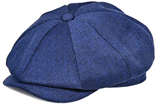 Mens Newsboy Cap High Woolen Tweed Gatsby Hat Ivy Cabbie Flat Golf Cap For Fathers Women Unisex Blue #TOP1
