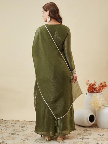 Image of MOKOSH Women's Silk Embroidered Peplum Kurta Sharara with Dupatta | Kurta Set | Ethnic Wear |Round Neck Full Sleeve Kurta | 3 Piece Outfit |Embroidered