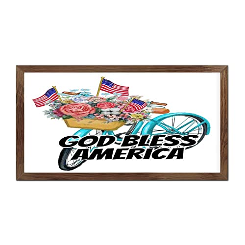 Plaque en bois 4th of July God Bless America avec cadre de vélo, finition artisanale 30x55cm