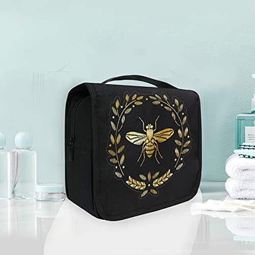 JUAMA Embroidered Bee Toiletry Bag Travel Wash Bag Organised Toiletry Bag Hanging Toiletry Bag Gym Camping Toiletry Bag Portable Cosmetic Organiser Bag for Women Girls Kids