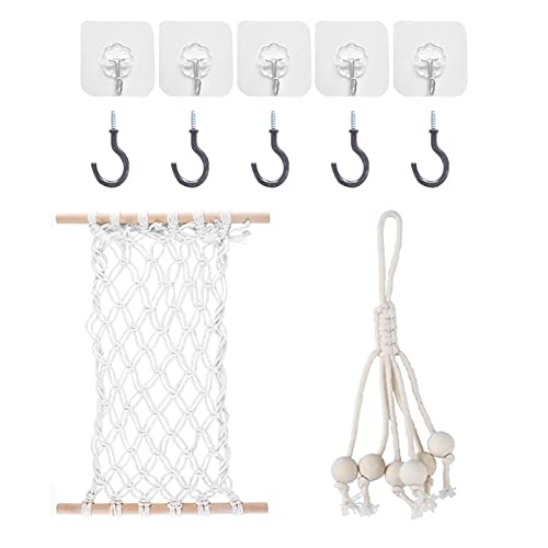 Hamac de Fruits Suspendu Corbeille de Fruits en macramé sous Le Meuble de Rangement Filet de Fruits hamac de Fruits en macramé avec Tige en Bois et Crochets pour la Cuisine sous Le Meuble Cover