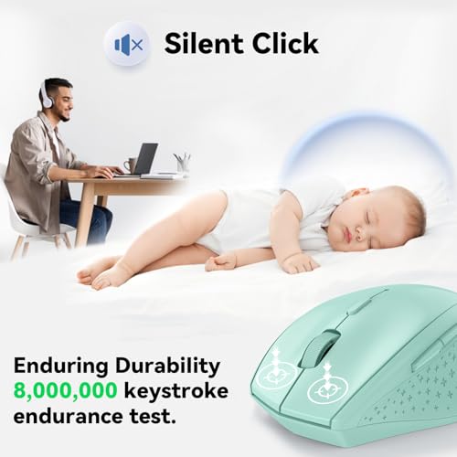 Image of TECKNET Wireless Mouse, 2.4G USB Computer Mouse with 6-Level Adjustable 4800 DPI, 30 Months Battery, Ergonomic Grips, 6 Buttons Portable for PC, Chromebook, Mac - Green