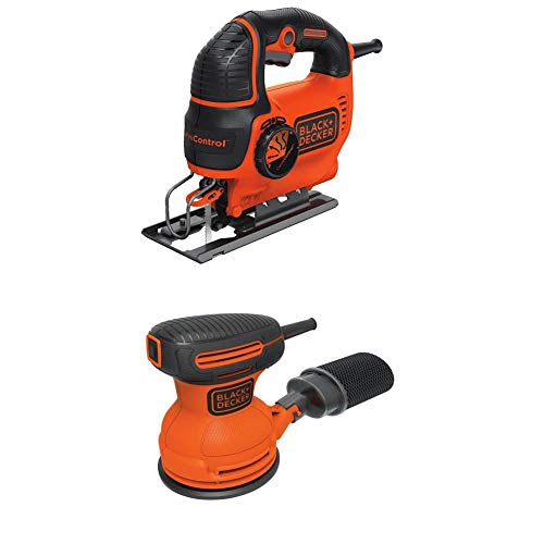 BLACK+DECKER Jig Saw, Smart Select, 5.0-Amp (BDEJS600C) & Random Orbit Sander, 5-Inch (BDERO100)