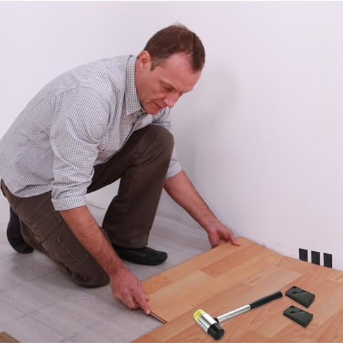 LOPYXBR 73 Stück Laminat Verlegeset, Vinyl Verlegeset Laminatfußboden Werkzeuge mit 70 Abstandhaltern, Doppelseitiger Gummihammer, Schlagklotz und Zugstange, Verlegeset Parkett für Laminate Parquet