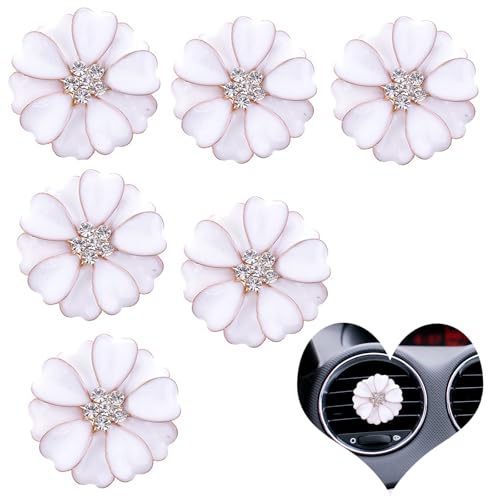Image of 6PCS Car Accessories for Women, Flower Car Air Vent Clips Air Conditioner Outlet Decoration Car Interior Decor Charm, White Daisy Flower