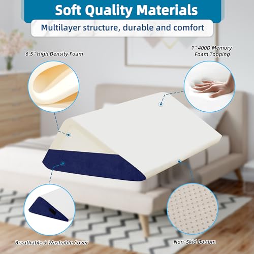 Image of HABUTWAY 6Pcs Bed Wedge Pillow, Orthopedic Pillow for GERD Sleeping with Memory Foam, Post Surgery Foam Pillow for Body Pain Relief, Triangle Adjustable Support Pillow with Machine Washable Cover