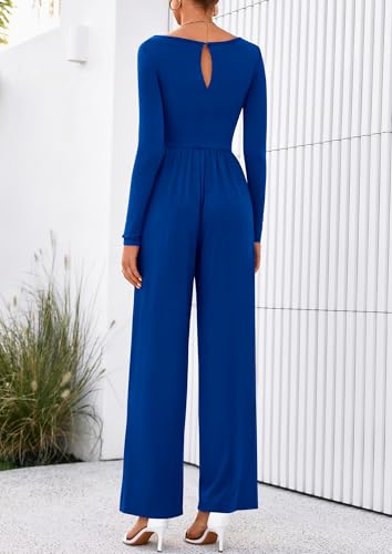 PRETTYGARDEN One Piece Jumpsuits for Women Dressy Casual Long Sleeve Crewneck Wide Leg Overalls Rompers Fall Fashion Vacation Outfits 2026 (Royal Blue, XS) — view 6