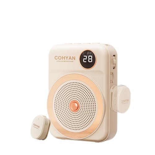 Voice Amplifier for Teachers with Wireless Lavalier Lapel Microphone Portable Bluetooth Microphone & Speaker, Rechargeable Bullhorn Megaphone for Classroom, Meetings, Yoga, Training, Tour Guides