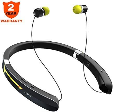 Bluetooth Headphone Wireless Neckband Headset - Lightweight Sweatproof Sport Earphones w/Mic Call Vibrate Alert, Retractable Earbuds for Android Cellphone Tablets TV More