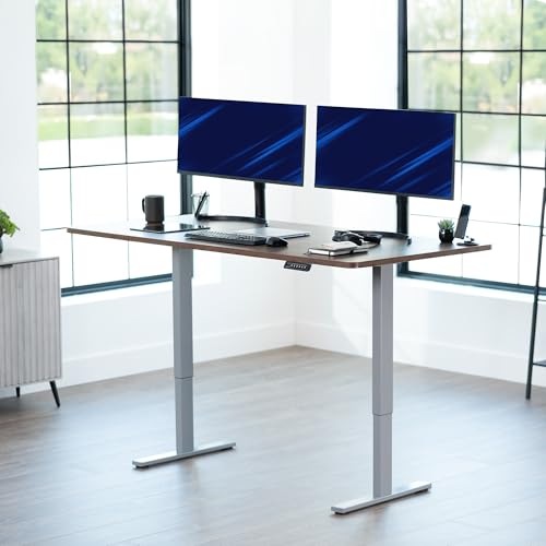 Image of VIVO Rustic Vintage Brown 71 x 36 in Standing Desk, DESK-KIT-1G7N-36 | Electric, Holds 220 lbs, Sit Stand, Height Adjustable, Extra Deep Table Top, Memory Presets, 1B Series, Gray Frame