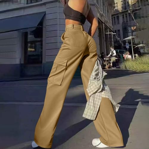 fanmpghleoo Cargo Pants Women Baggy Wide Leg Twill Casual Pants Y2k Plus Size Elastic High Waisted Hiking Pant with Pockets3