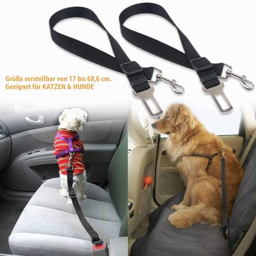 [2 Stück] Hunde Sicherheitsgurt, elloLife Einstellbar Hundesicherheitsgurt Sicherheitsgeschirr für Auto für alle Hunderassen Katzen& Autotypen, Schwarz