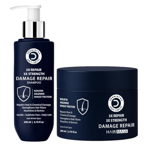 Image of Dermistry Keratin Protein Arginine Damage Repair Control Protect Hair Mask & Sulphate Free Shampoo for Heat & Chemical Treated Hair Reduces Split Ends Strengthening for Dry Frizzy All Hair Types 400ml