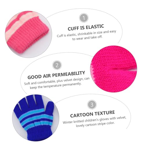 6 Pairs Warm Gloves Full Fingered Knitted Mittens for Boys Cozy and Durable Winter Wear for Ages Easy to Clean Elastic Stripe Design Random Color3