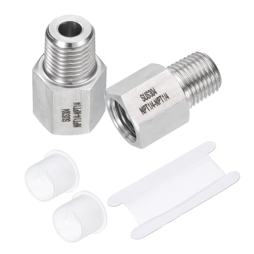 Image of uxcell 2 Pcs Pipe Fittings Reducer Adapter 1 /4 inch NPT Male Pipe x 1 /4 inch NPT Female Pipe Stainless Steel Adapter Pressure Gauge Connector for Oil Air Gas Hydraulic Systems