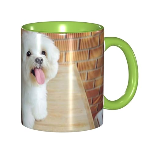 かわいい小型犬 マグカップ 旅マグ コーヒーカップ Green セラミック 330ml 陶器 食器 耐熱 水筒 プレゼント