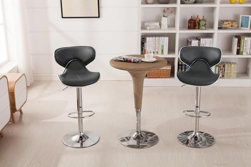 Image of Creative Black Bar Stool Chair | Adjustable Hydraulic Gas Lift | PU Leather Cushion Seat | Chrome Metal Base | Modern Kitchen Counter, Bar, Cafe, Home Furniture | Pack of 1