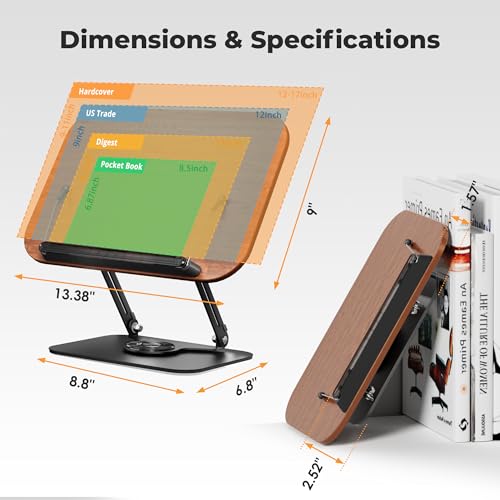 Image of SupeDesk Book Stand for Reading, Adjustable Book Holder with 360 Rotating Bases, Foldable Designs, and Elastic Clips, Multifunctional Display Stand for Recipe, Cookbooks, Magazines, Tablets, Laptops