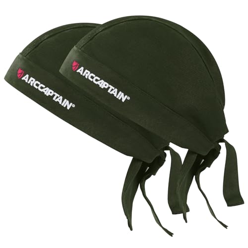 ARCCAPTAIN 2PC Welding Doo Rag, Welding Cap, Protective Welders Cap, Welding Hats for Men, Fireproof Cotton and Durable for Safety, Olive-green, L Size