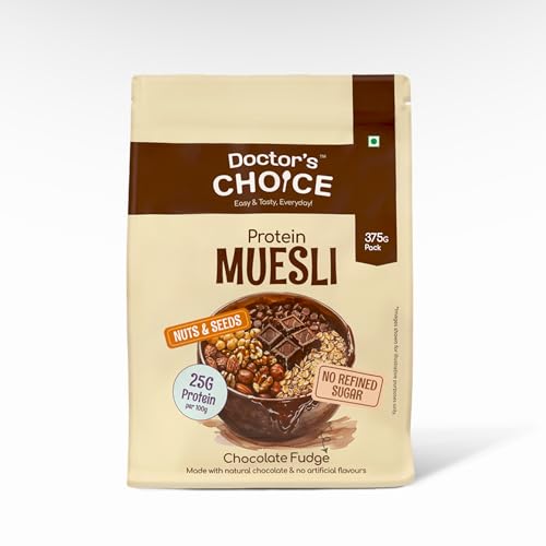Image of DC DOCTORS CHOICE High Protein Multigrain Muesli - 22 G Protein,No Maida,No Palm Oil,Jaggery Sweetened Fiber-Rich,Preservative-Free,Healthy Crunchy Treat(375 G,Dark Choco Berry Muesli)