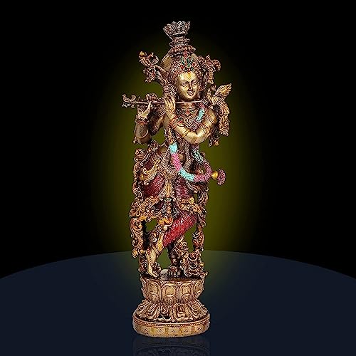Image of Amazon Brand - Umi Large Slim Krishna Playing Flute Showpiece for Home Decoration Multicolour in Resin, Height 14 inch