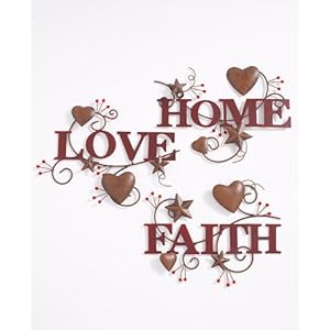 Thelakesidecollectioncountrywallartwithmetalheartsandstarshomeloveandfaithsetof3 Urban Country Home Decor The lakeside collection country wall art with metal hearts and stars home love and faith set of 3 urban country home decor