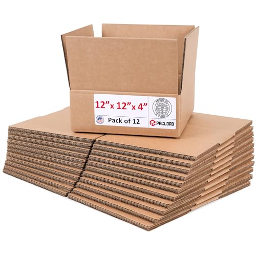 Image of Medium Cardboard Boxes 12 inchL x 12 inchW x 4 inchH (Pack of 12) - USA-Made Packing Boxes for Moving, Shipping, or Storage - USPS, UPS, FedEx Approved - Professional Packing Supplies for Moving