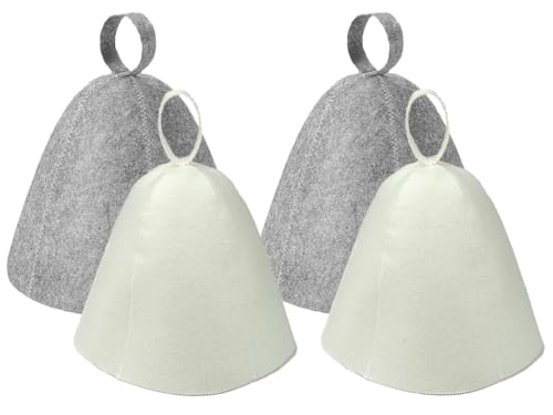 Hitopin 4PCS Cappelli da Sauna, Sauna Berretto per Uomo e Donna, Feltro Cuffia da Sauna, Cappello Sauna in Feltro, per Uomo e Donna, Accessorio Cappello Sauna per Bagno Protezione (Grigio+Bianco)