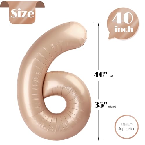 Image of Light Brown 6 Balloon, Tan Number Balloons 40 Inch, 6th Balloons for Beige Birthday Decorations, Sandy Brown and Black Party Supplies 6 Birthday Balloon, Khaki Number 6 Balloon