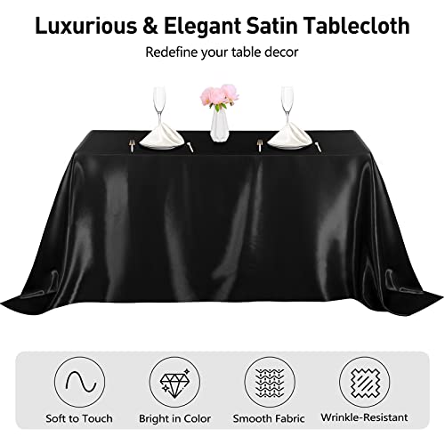Mceast 4 Pieces Black Satin Tablecloth 102 X 58 Inch Black Satin Table Overlay Cover Rectangular Bright Silk Tablecloth For Party, Wedding, Banquet Table Decoration #TOP3