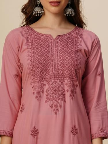 Image of RATAN Rayon Straight Lucknowi Chikankari Ethnic Wear Kurta for Women