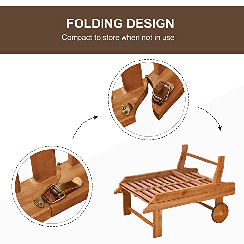 Outsunny US84B-2100131 Outdoor Folding Chaise Lounge Chair Recliner With Wheels, Acacia Wood Frame thumb #5