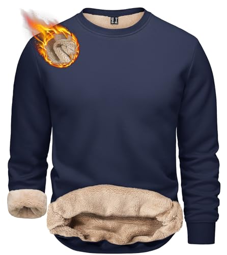 Image of TACVASEN Men's Crewneck Sweatshirt Warm Sherpa Lined Thermal Sweatshirts Heavyweight Long Sleeve Winter Fleece Pullover Shirt