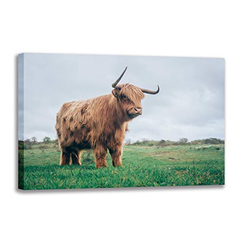 Poster vache montagneuse déco murale - Impression sur toile nature chalet moderne 70x100