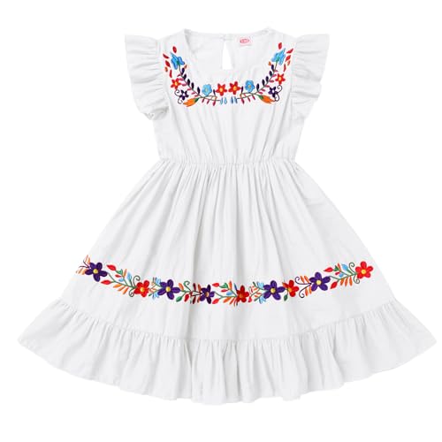 Baby Girls Mexican Ruffle A-Line Dress Toddler Kids Floral Embroidered Peasant Traditional Ethnic Wear Clothes3
