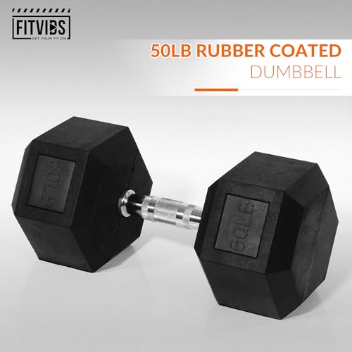 Image of Fitvids Hex Dumbbells Rubber Coated Hand Weights for Exercises and Fitness, 10-50LB Option