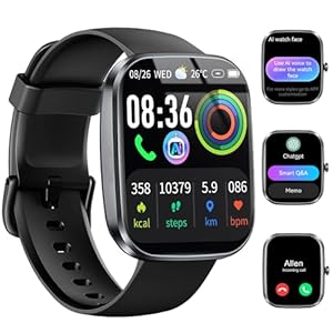 uaue Smartwatch Herren Damen, 1.91″ Smart Watch mit Bluetooth Anrufen/ChatGPT-AI, 110+ Sportmodi Fitnessuhr mit Herzfrequenz/Schlafmonitor/Schrittzähler, IP68 Wasserdicht Sportuhr für Android iOS