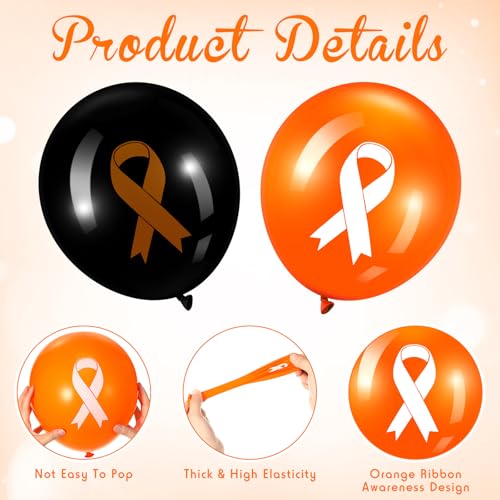 Image of Hungdao 100 Pcs Orange Ribbon Awareness Balloons Leukemia Kidney Cancer ADHD Multiple Sclerosis Hunger Awareness for Public Activity Charity Fundraiser Supplies