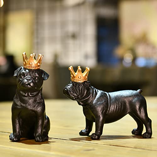 Guichifun French Bulldog Animal Figurines Home Decoration - Set Of 2 Black French Bulldog Statues With Golden Crown Decor Birthday Gifts For Men&Women Desk Shelf Table Decorative #TOP2