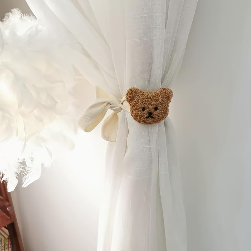 MAKNGRID Coffee Modern – for Stylish Nursery, Door 2PCS Home 3D Room, Animal Curtain Cartoon Holdbacks Tiebacks Drapery & Kids tiebacks Cute Curtains Plush Holdbacks Drapes 3