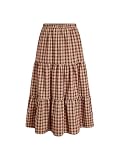 CIDER Gingham Tiered Maxi Skirt Long Skirts for Women A Line High Waist Flowy Skirt Casual Woven Midi Skirt Wine