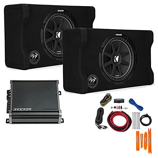 KICKER 48CDF124 (2) Comp 12" Subwoofer in Down Firing Enclosure with CXA800 Amplifier and Wire kit
