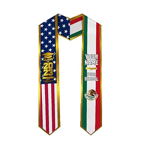 MDPrints Personalized Mexico American Flag Graduation Stole Class of 2023, High School College Custom Graduation Gifts (US/Mex 1)