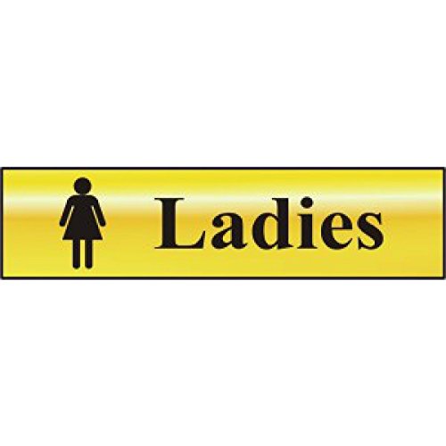 Metal Self Adhesive Sign - Ladies - Gold with Black Text - 200mm x 50mm