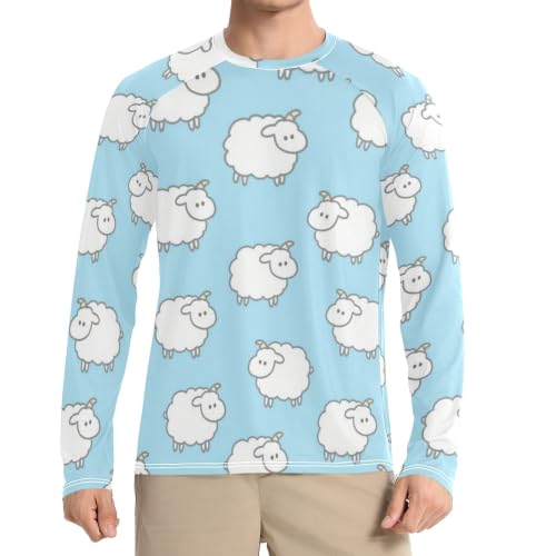 Camisas de verano para hombre con dibujos animados de ovejas azules ligeras y manga larga